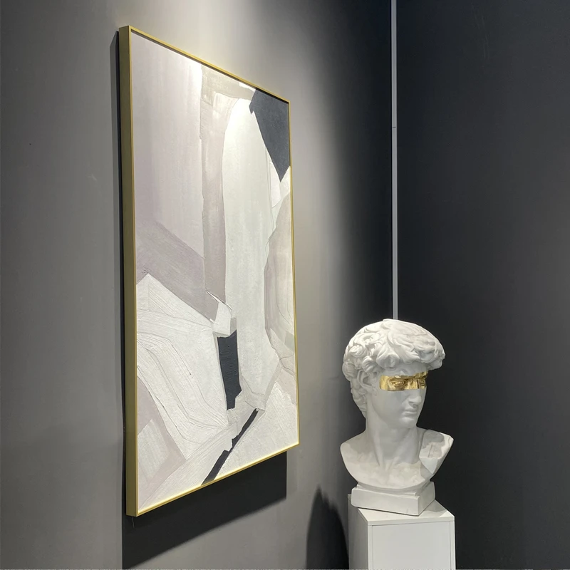 【米色对白】原创手绘油画定制客厅背景墙挂画玄关现代简约高级