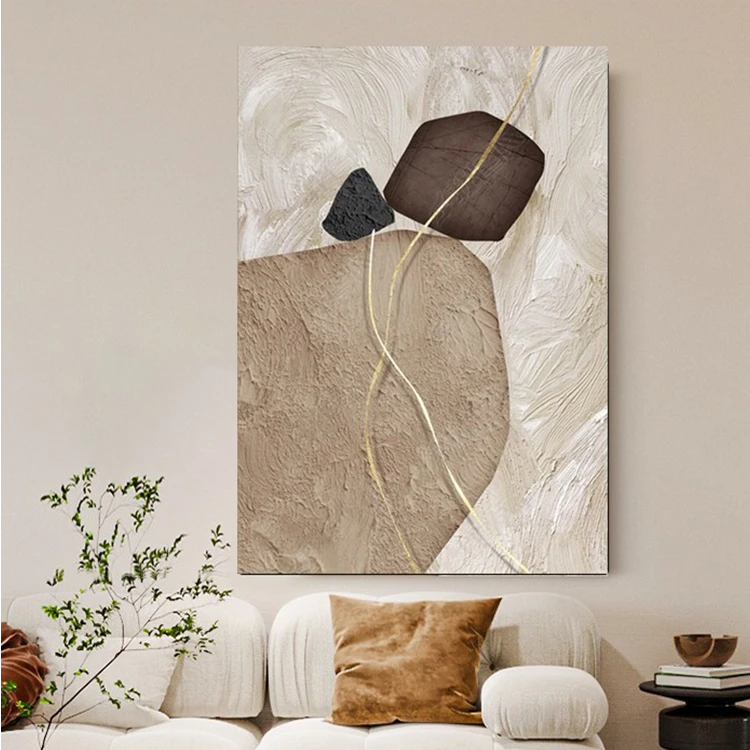 纯手绘油画《石来运转》现代简约侘寂奶油风装饰画客厅挂画玄关画