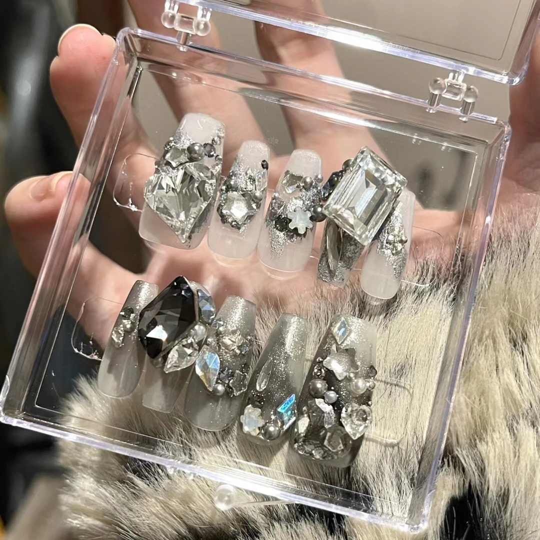 【毛利美甲事务所】白雾山茶 女高感黑白配 施华洛穿戴甲片定制