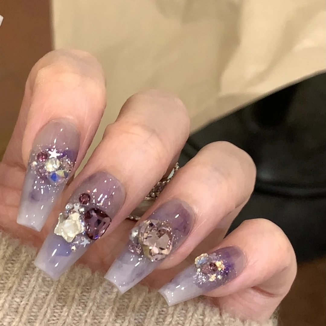 【毛利美甲事务所】芋泥波波 施华洛 长短都有 夏日特饮紫 穿戴甲