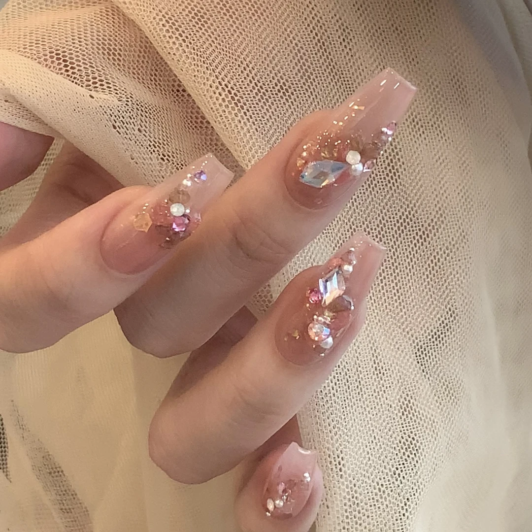 【毛利美甲事务所】红粉佳人 施华洛 草莓晶石温柔日常穿戴甲定制