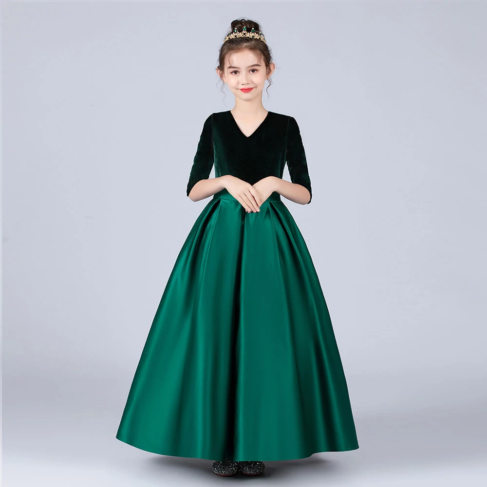 儿童洋气钢琴演奏礼服女童丝绒洋气生日公主裙学生主持独奏合唱服