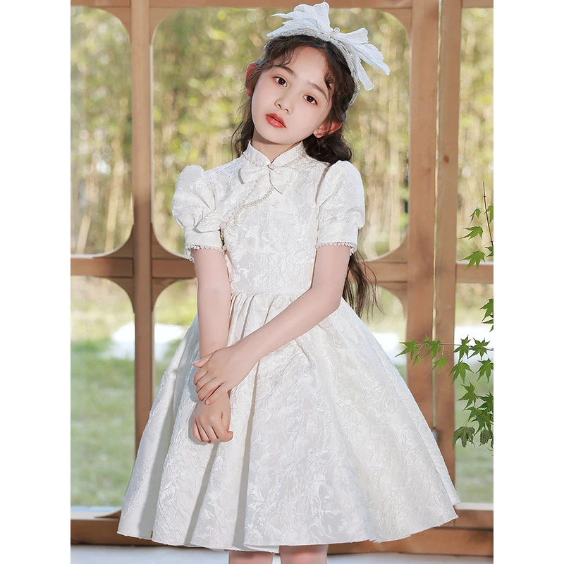女童礼服新中式旗袍公主裙主持人花童婚礼女孩优雅钢琴演奏演出服