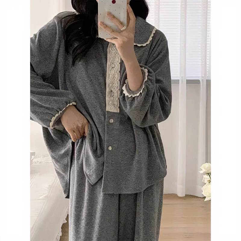 韩版公主风睡衣女士春秋新款长袖可爱娃娃领高级感休闲家居服套装