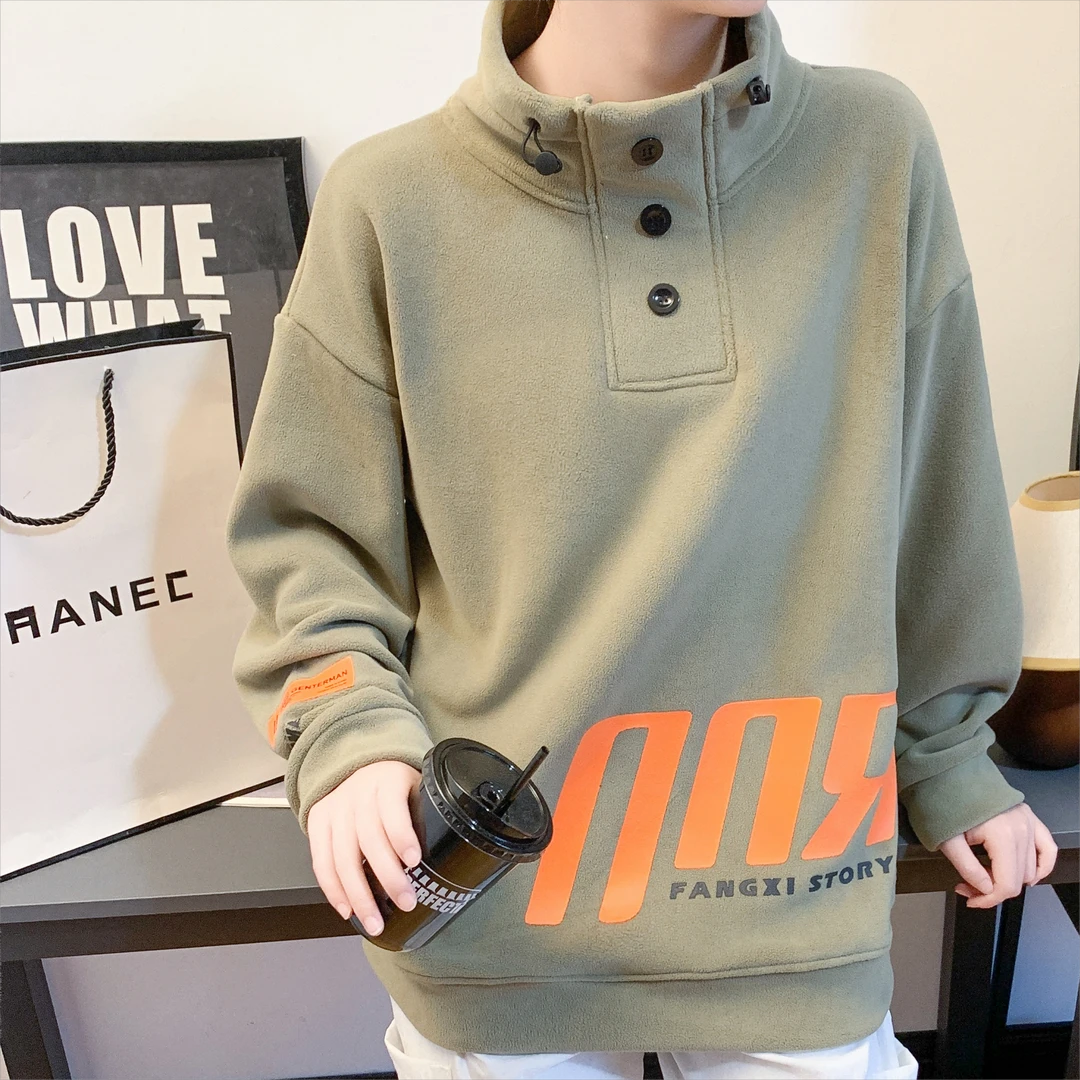 青少年学生卫衣男帅气半高领加绒加厚奥粒绒保暖秋冬款长袖打底衫