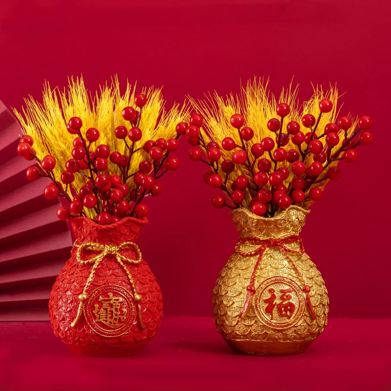 麦穗福袋花瓶摆件客厅新年招财大麦插花装饰品酒柜装乔迁开业礼品