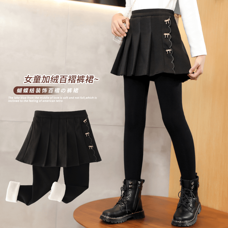 女童加绒打底裤秋冬假两件裤裙春秋百褶裙秋装裙裤儿童裙子打底裙