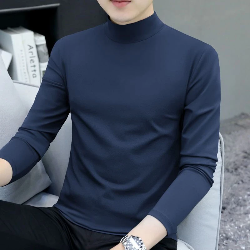 男士半高领T恤2025秋季新款时尚休闲中领长袖打底衫中青年秋衣潮