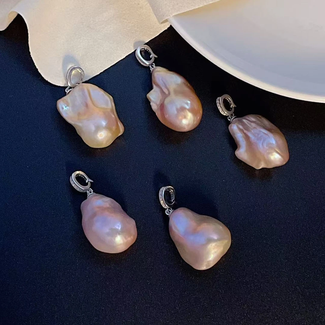 天然淡水珍珠A90#个性强光紫色大巴s925银万能扣吊坠(多样性发一)