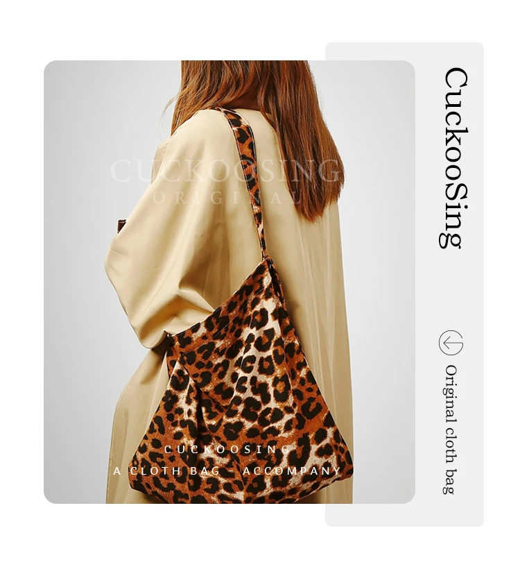 斜挎单肩ins明星同款豹纹大容量复古仙女包百搭帆布托特包38