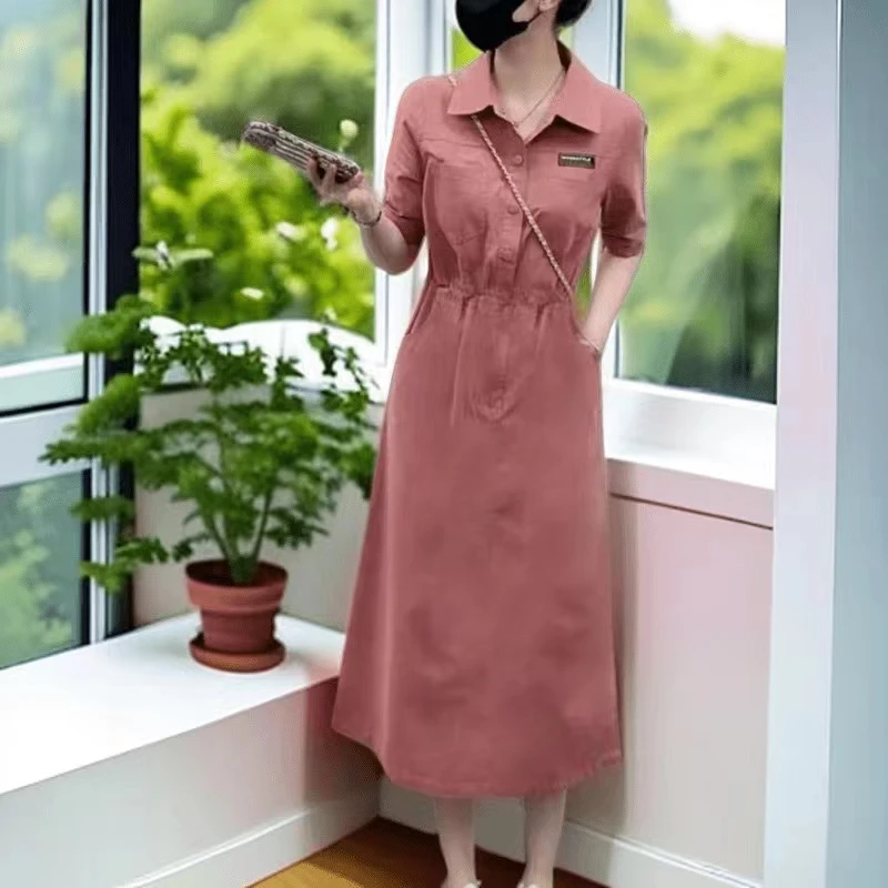 【编码617】返潮复古时尚气质端庄文静休闲显瘦收腰中长款连衣裙