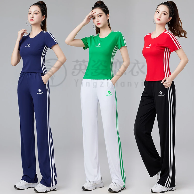 夏季新款广场健身操户外跑步休闲运动显瘦百搭透气清爽服装