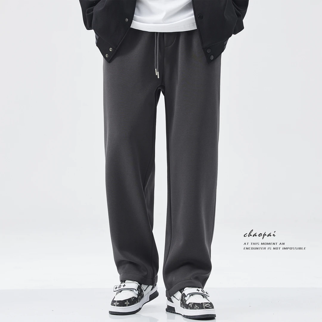 针织运动卫裤男款秋冬款垂坠感宽松阔腿男裤加绒加厚保暖休闲裤子