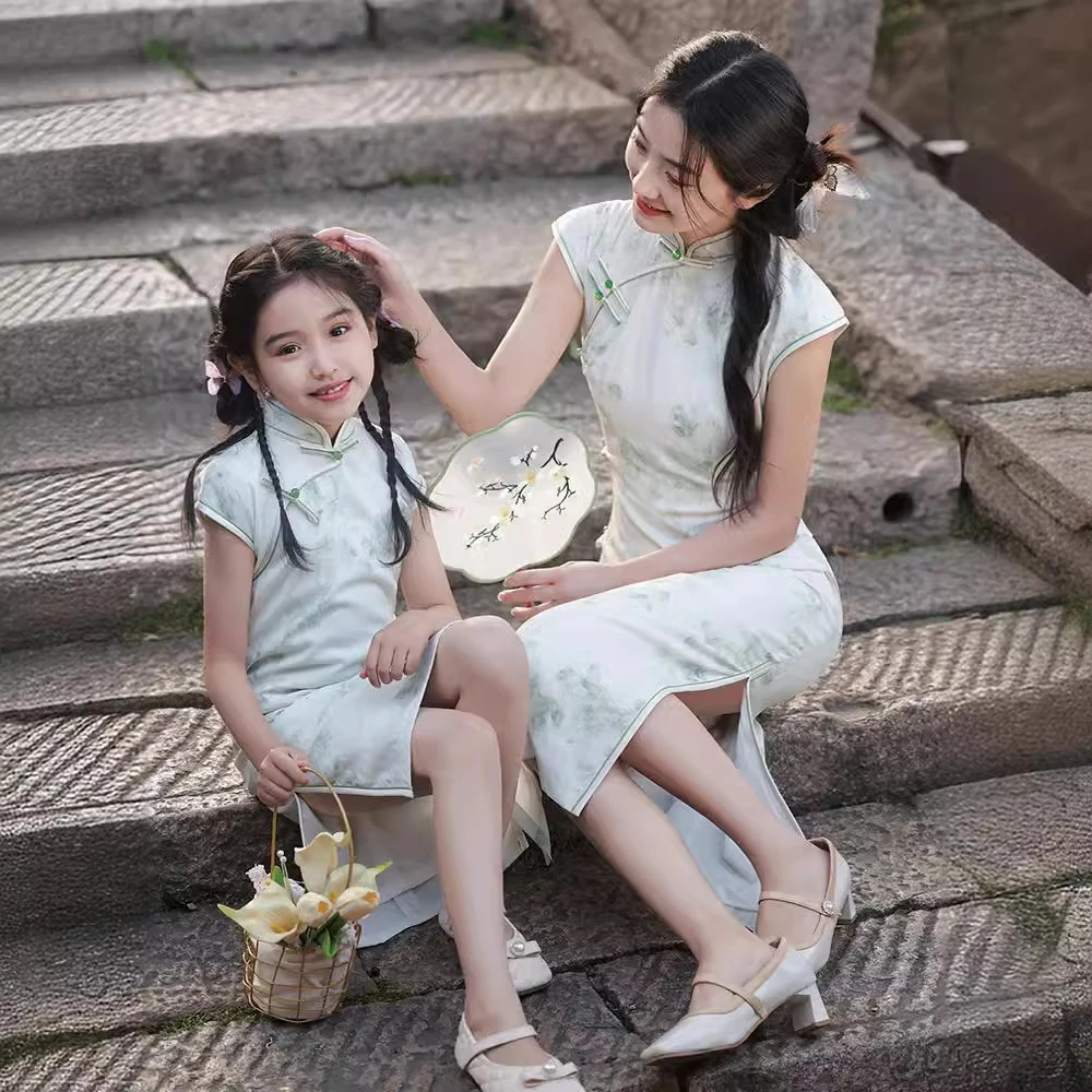 母女装夏装夏季新款时尚气质旗袍母女亲子短袖旗袍连衣裙