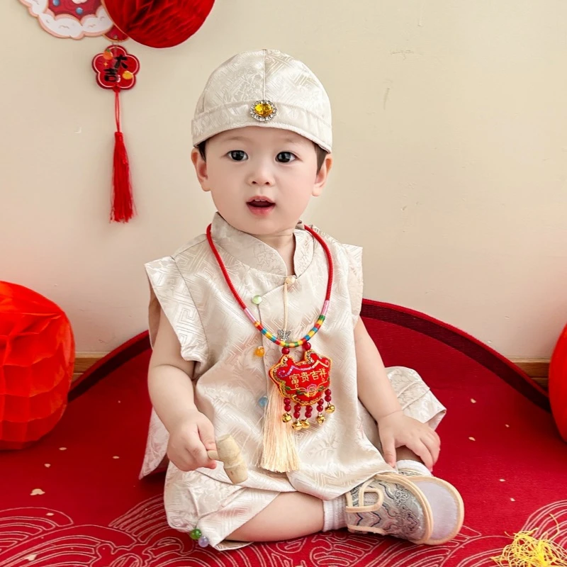 儿童唐装汉服男女宝宝周岁礼服国风中式抓周冠服婴幼童百天生日宴