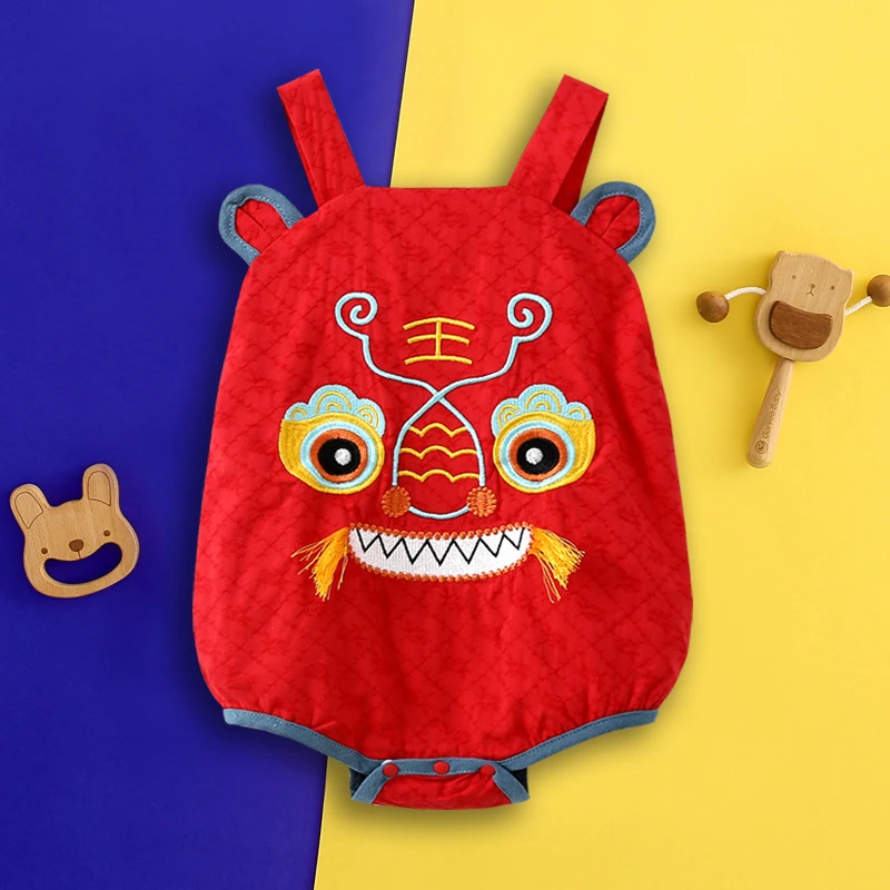 婴儿满月百天周岁抓周吊带包屁衣连体夏季肚兜宝宝抓周服中国风