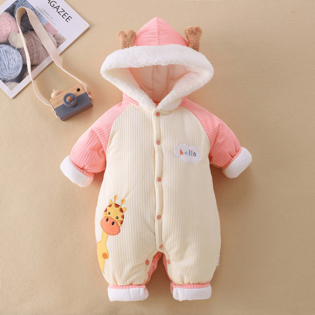 秋冬加厚外出服卡通造型可爱0-1岁提花连体衣婴儿衣服棉袄棉衣