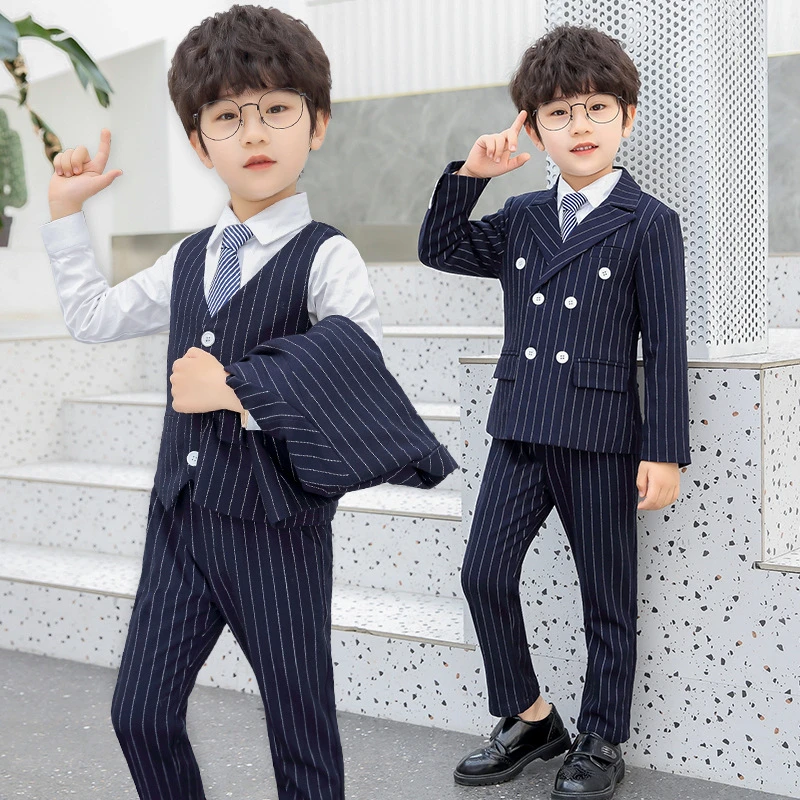 秋冬新款男童条纹小西装儿童礼服花童主持演出西服套装