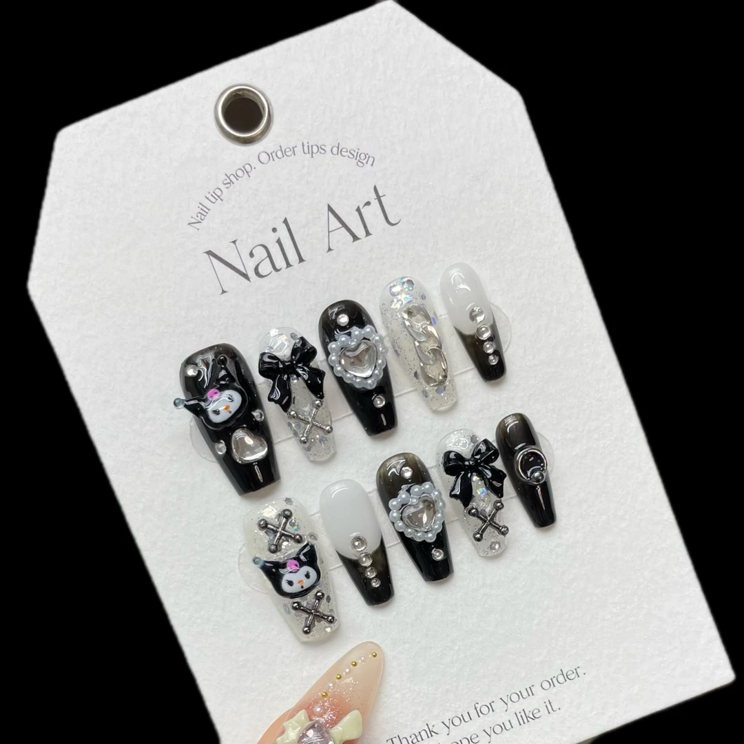 215#中梯 黑暗萝莉纯手工高级感穿戴甲显白重复使用猫眼美甲贴片