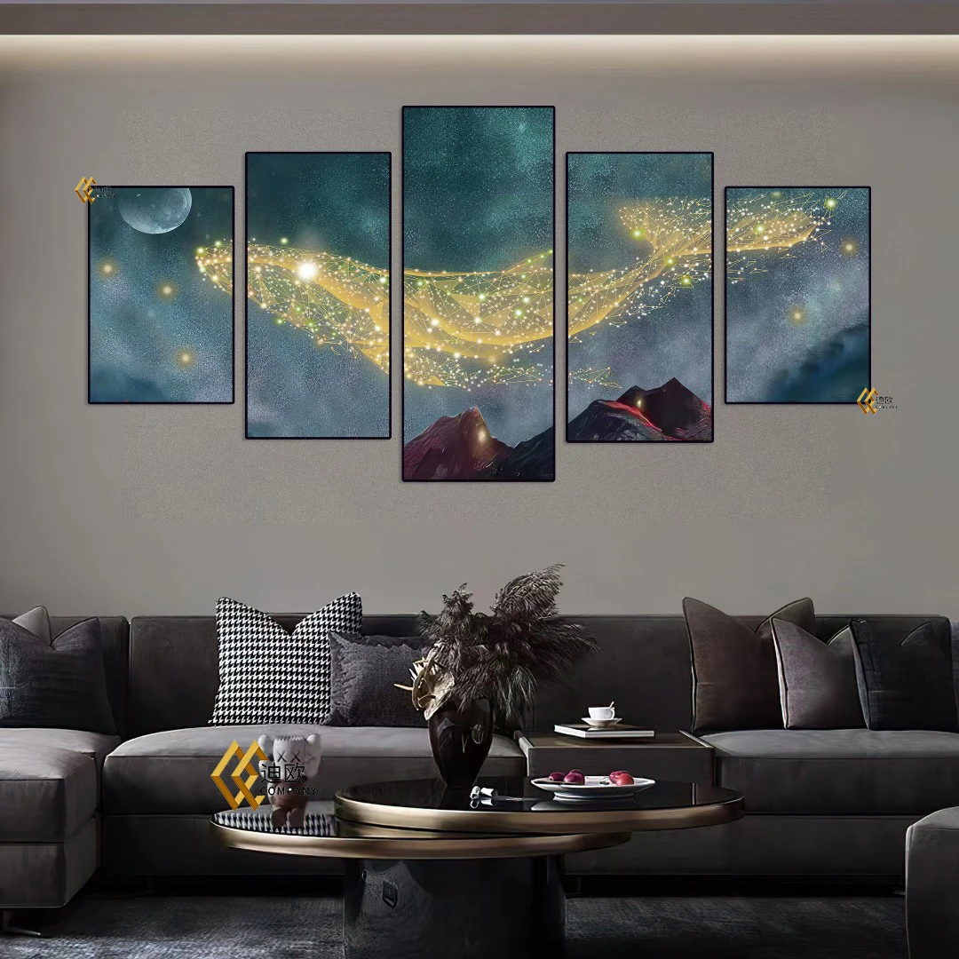 现代客厅画【五联风景】星空鲲 金山 山水 海景沙发背景画卧室画