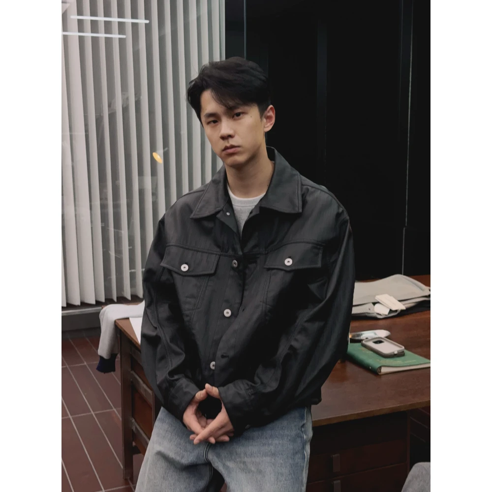 【XUMA】秋季纳米涂层工艺复古极简宽松翻领硬朗美式亮色夹克