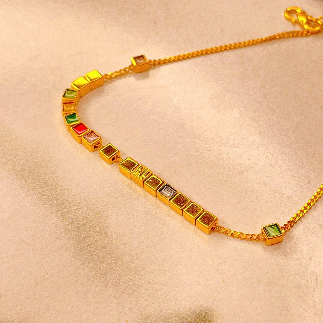 Chow Tai Seng/周大生足金手链IN时尚小方糖按克重百搭节日送女友