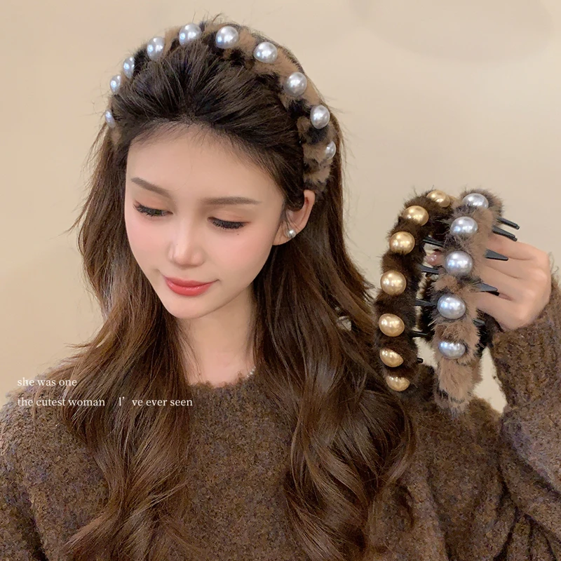 珍珠豹纹秋冬波浪发箍高颅顶蓬松带齿防滑头箍女洗脸神器网红时尚