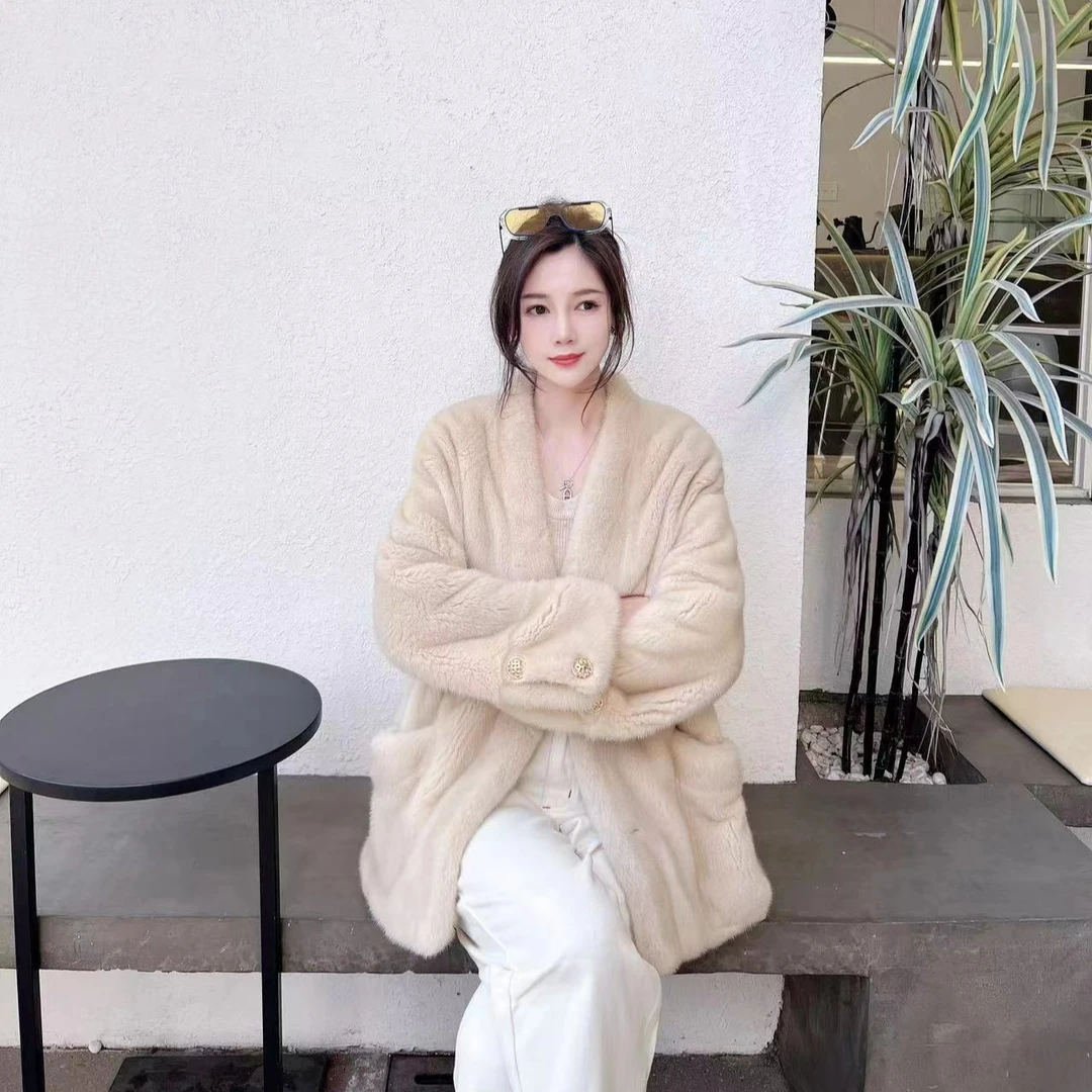 【貂掌柜】H-35 进口整貂气质外套V领中长款 2024秋冬时尚休闲网红