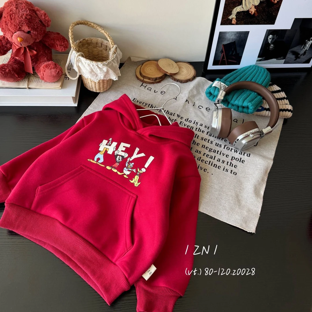 【可可木】年款红色系一体绒儿童时尚百搭卫衣