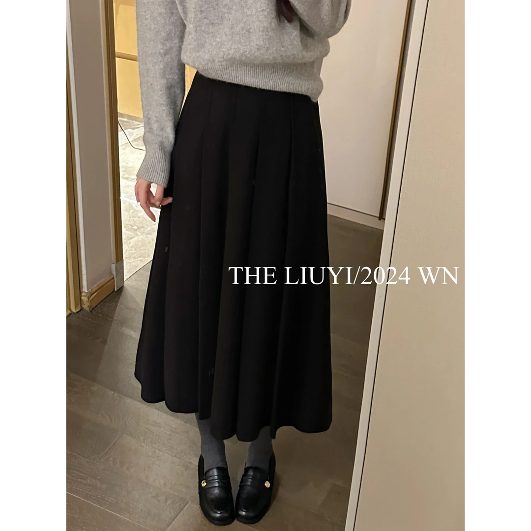 【LIUYI】冬季毛呢显瘦百褶半身长裙410273