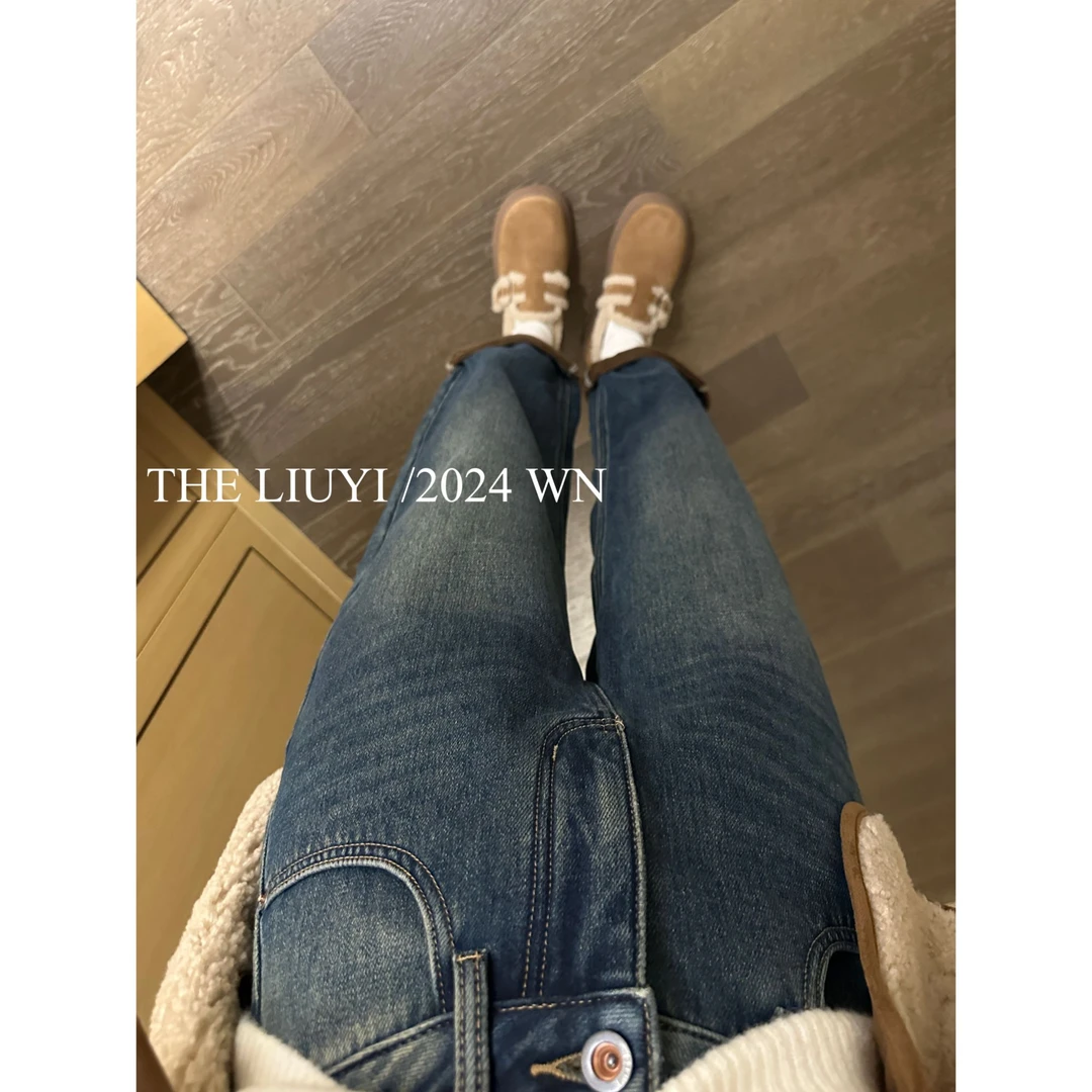 【LIUYI】男友裤~冬季加绒加厚牛仔老爹裤410308