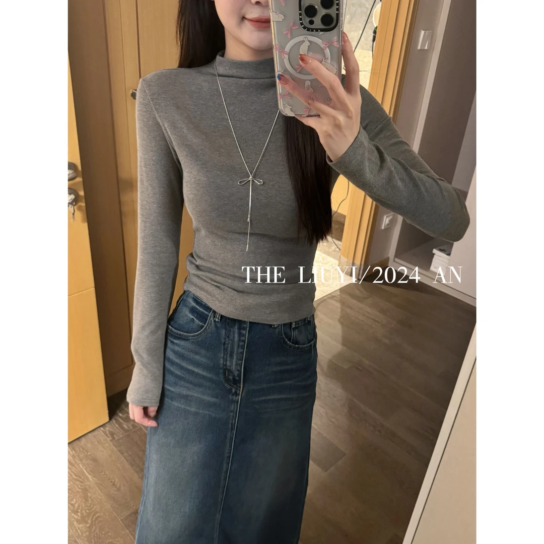 【LIUYI】云朵打底~秋冬纯色半高领软糯打底T恤49052