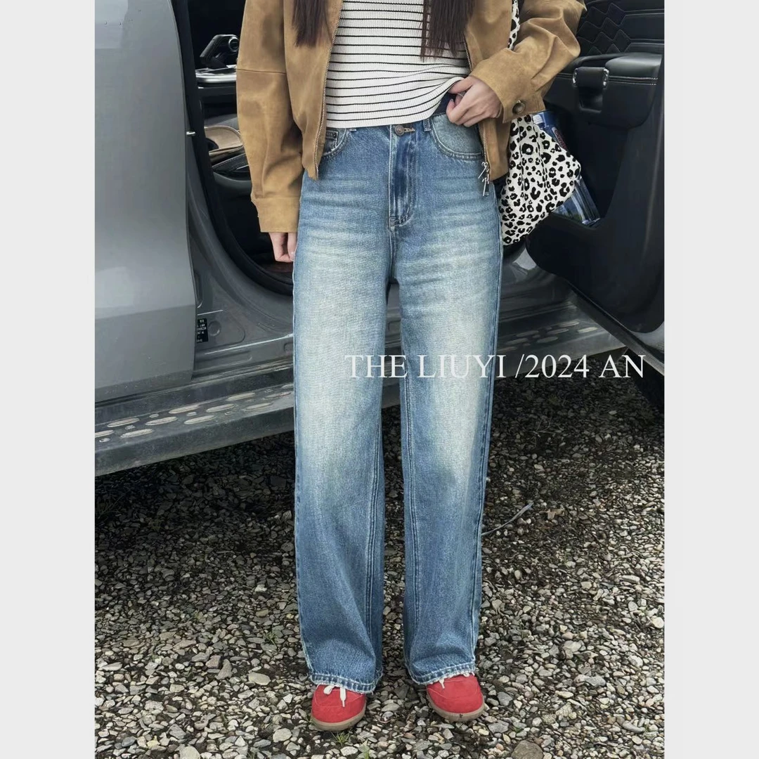 【LIUYI】法棍裤~秋季高腰窄版直筒牛仔裤47266