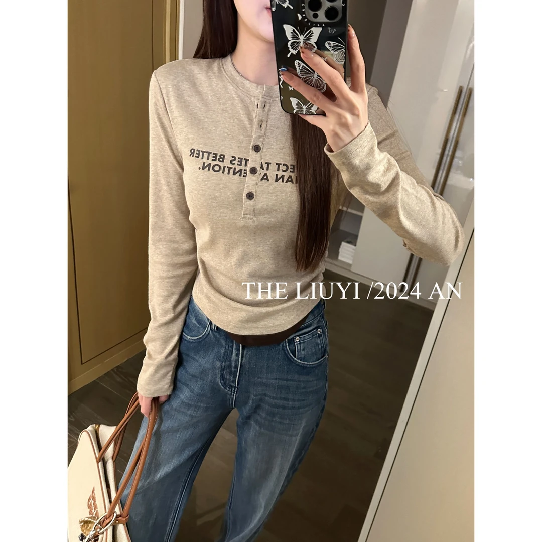 【LIUYI】撞色T~秋季磨毛拼接长袖T恤48142