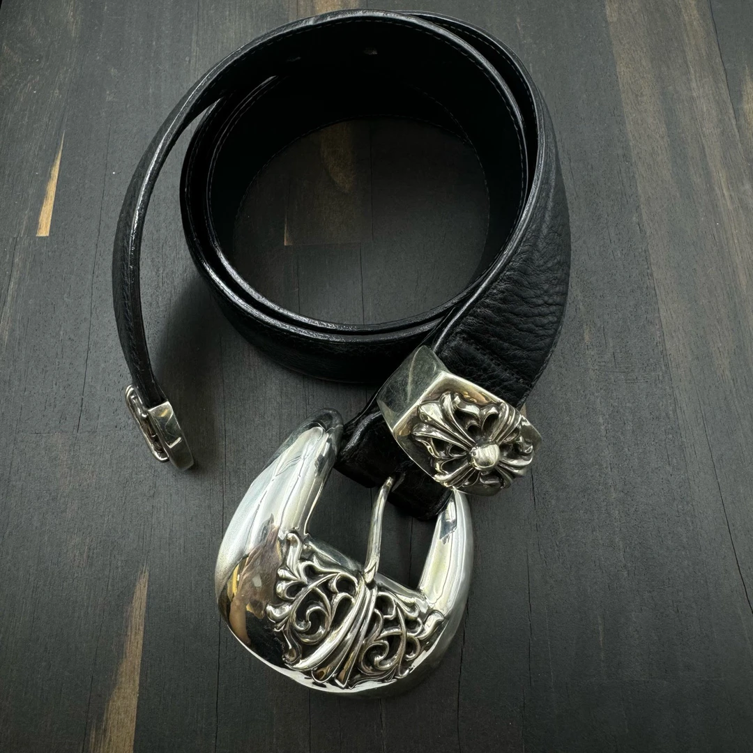 98新 36码 Chrome Hearts 克罗心 宽版 镂空雕花经典十字花腰带