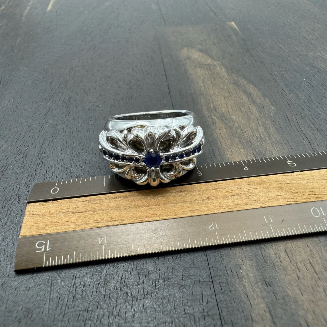 未使用 US5码 Chrome Hearts 克罗心 18k 蓝宝石经典十字花戒指