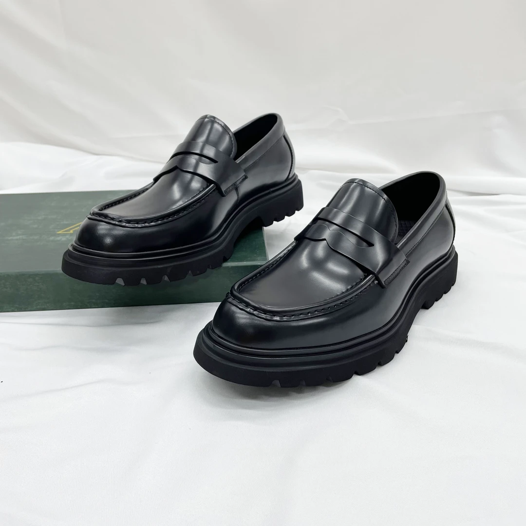 英伦风厚底真皮男士乐福鞋亮皮开边珠潮流商务休闲正装增高鞋男潮