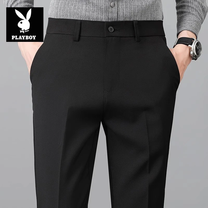花花公子休闲裤男士秋冬季潮牌百搭宽松直筒弹力中年商务西裤子男
