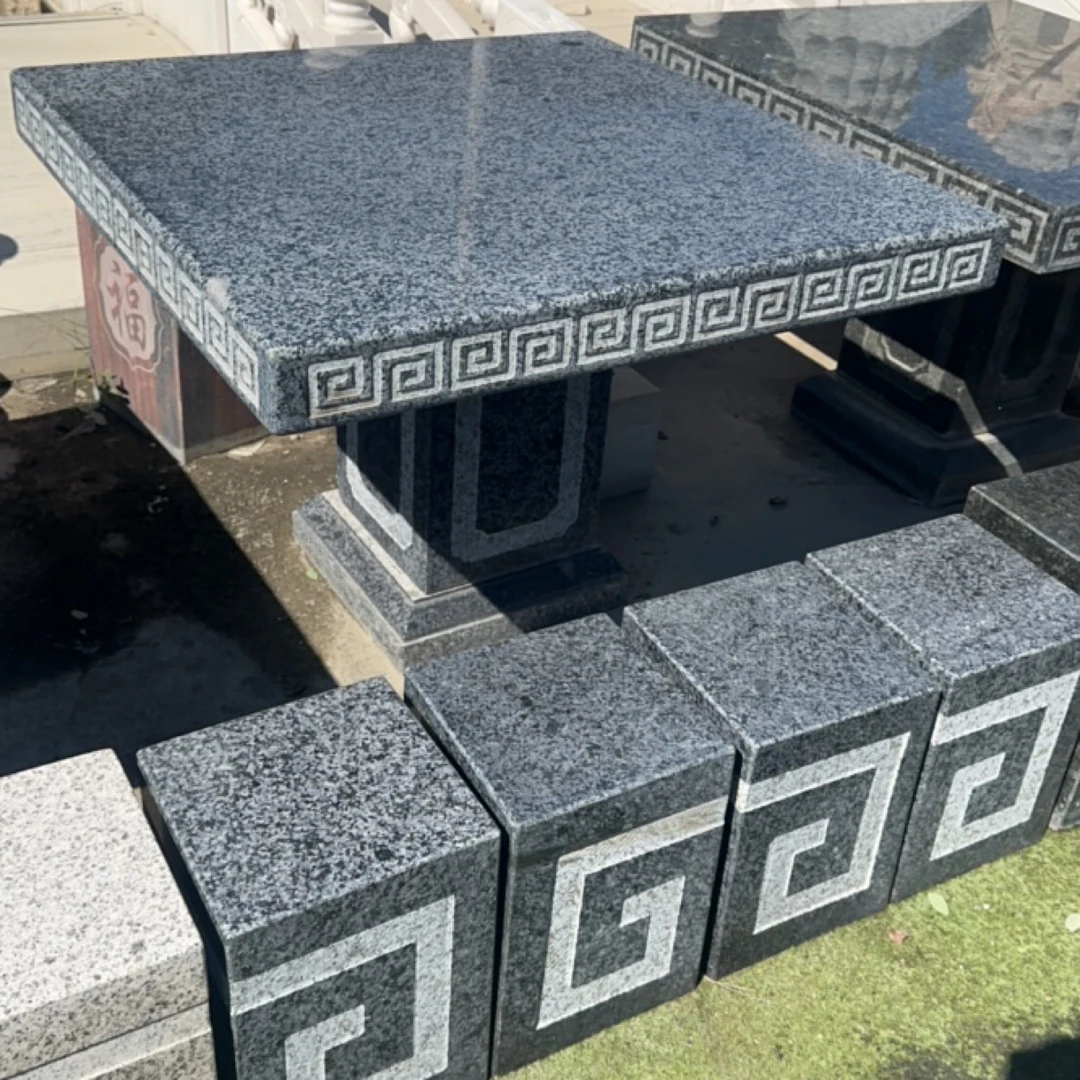 芝麻黑花岗岩庭院户外石桌石凳