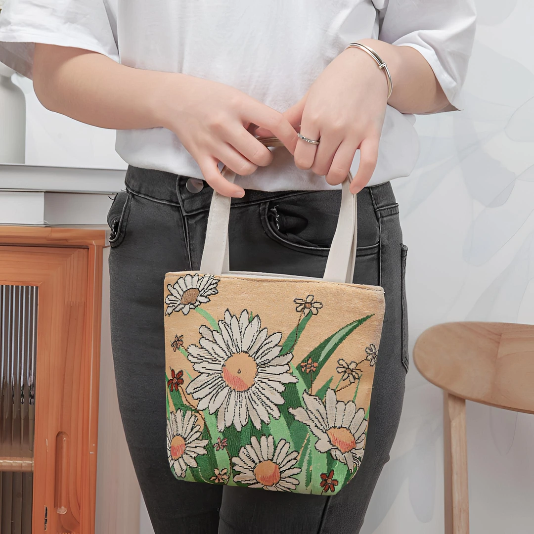 【迷你手拎 黄色小雏菊】手提包帆布包提花绣休闲上班百搭手机包