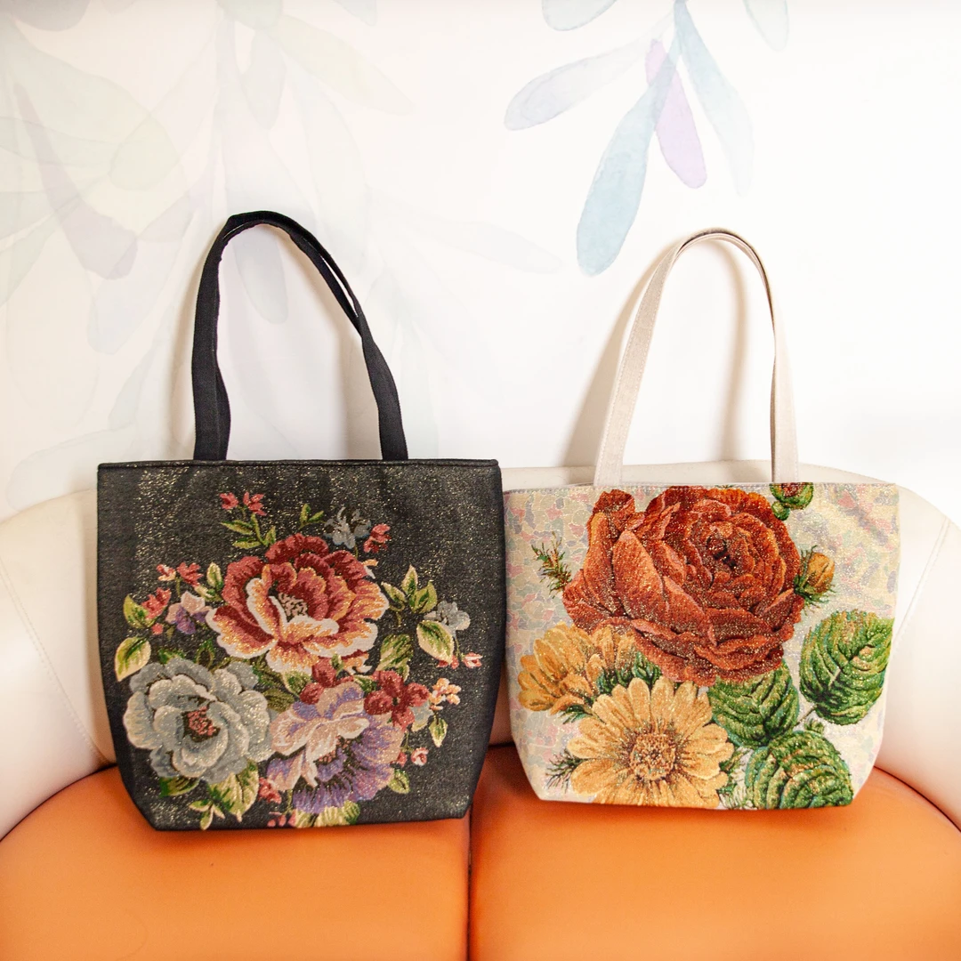 秋冬清仓大包  金丝提花绣双面帆布单肩包大容量上班收纳包购物袋