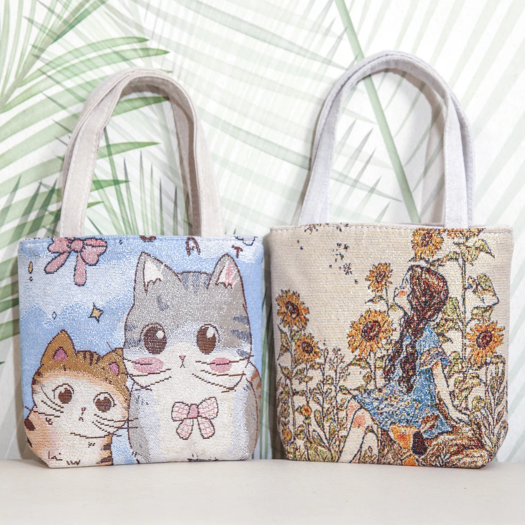 迷你手拎帆布手提包手机包通勤休闲手提袋提花刺绣百搭ins小包包1