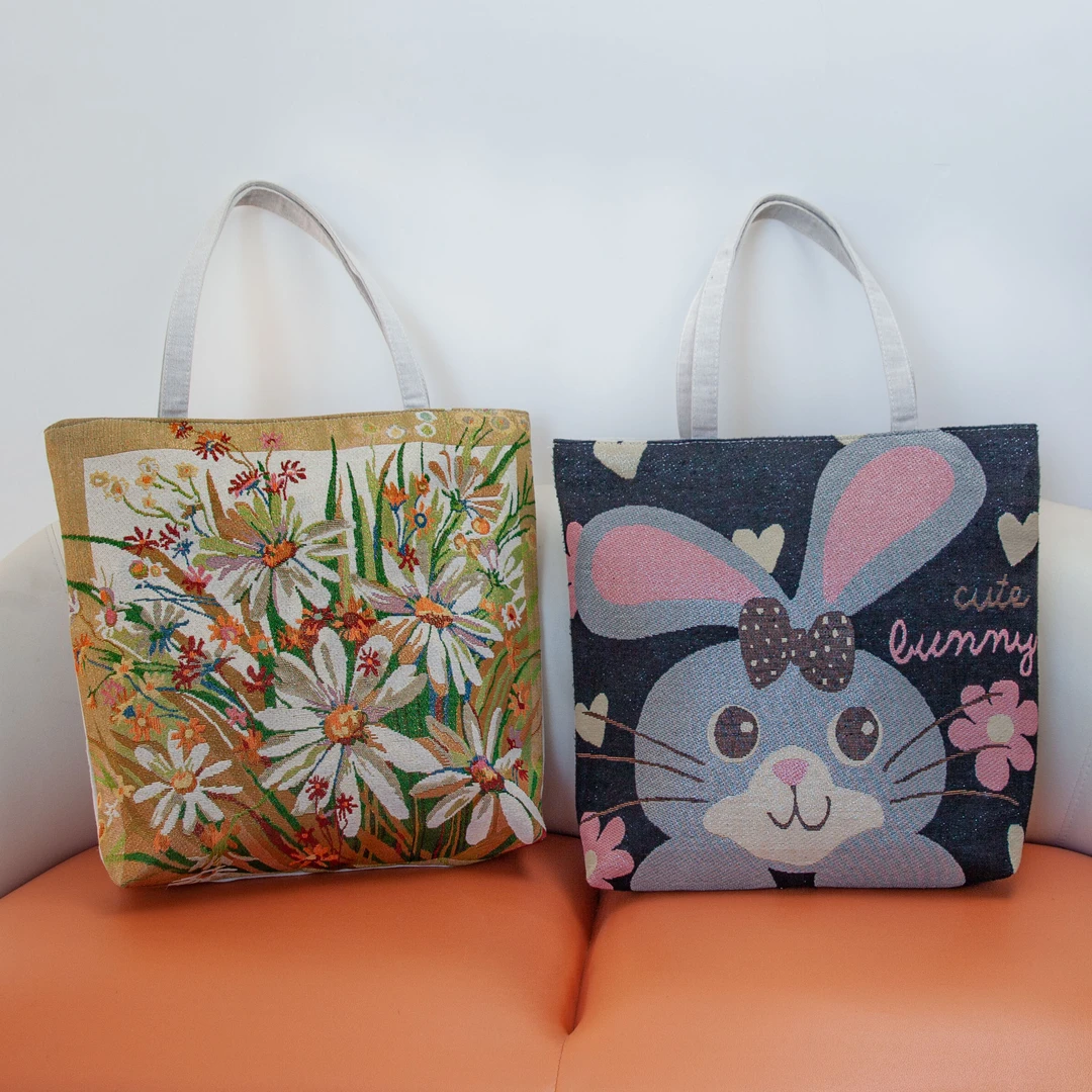 单面金丝新款帆布包大容量单肩包提花刺绣手提包妈咪包购物袋加厚