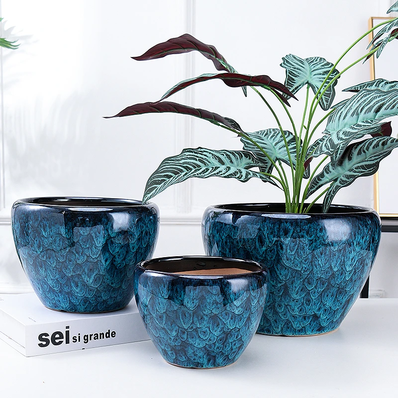 陶瓷花盆带托盘大号特大号创意落地客厅家用个性绿植盆景特价清仓