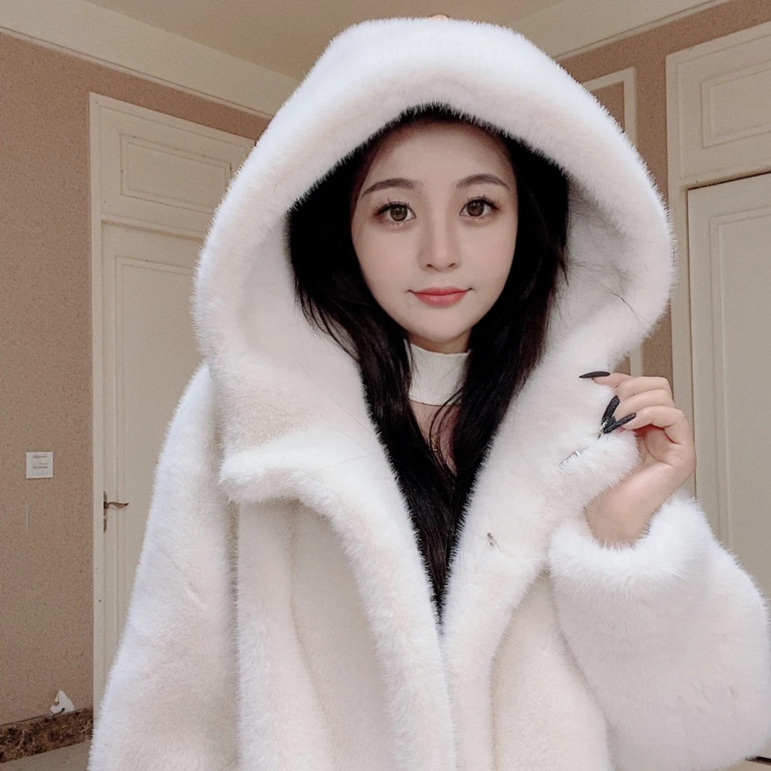 外套连帽高档大衣时尚高端貂绒加厚长款风衣外套