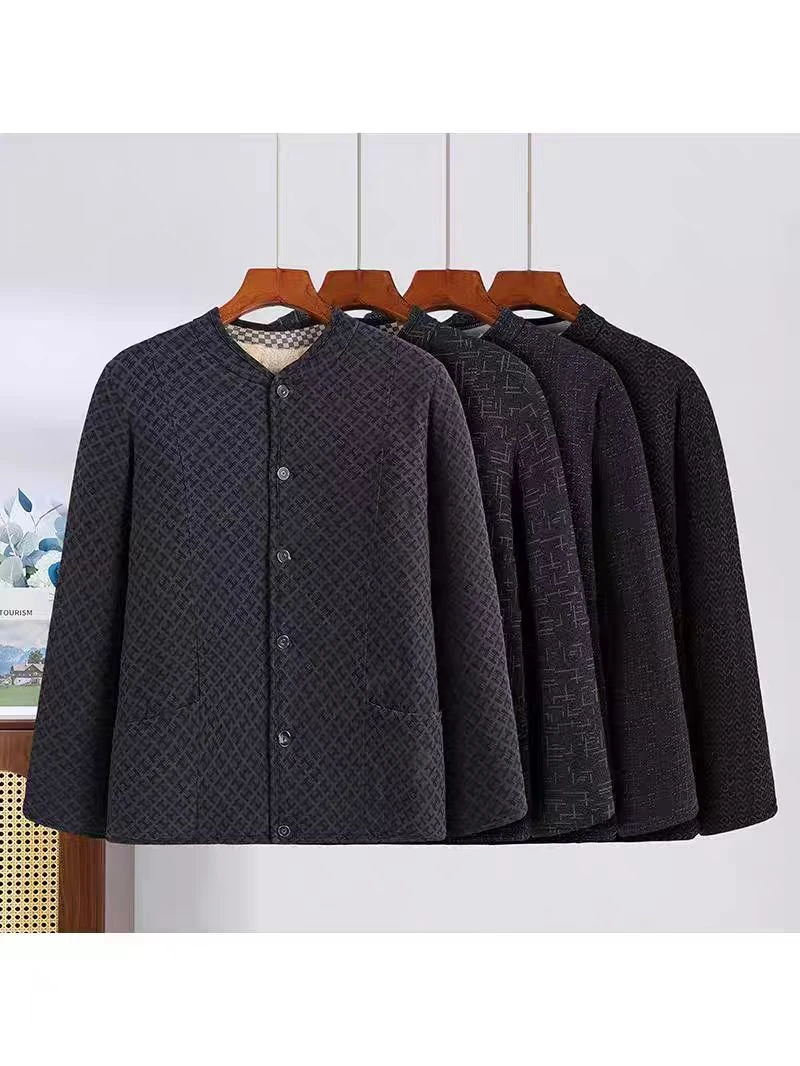 男士无缝护背加绒贴片棉服时尚立领休闲商务潮流百搭秋冬保暖棉衣