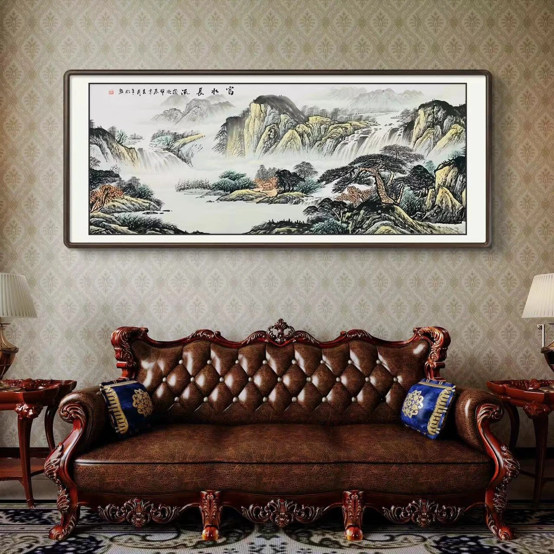 《富水长流》手工画山水画四尺六尺八尺国画作品水墨画字画文玩探宝