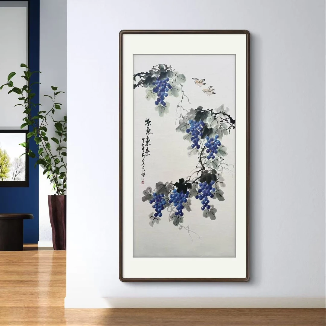 刘连科手绘《紫气东来》四尺葡萄国画竖幅玄关厅堂挂画作品文玩探宝