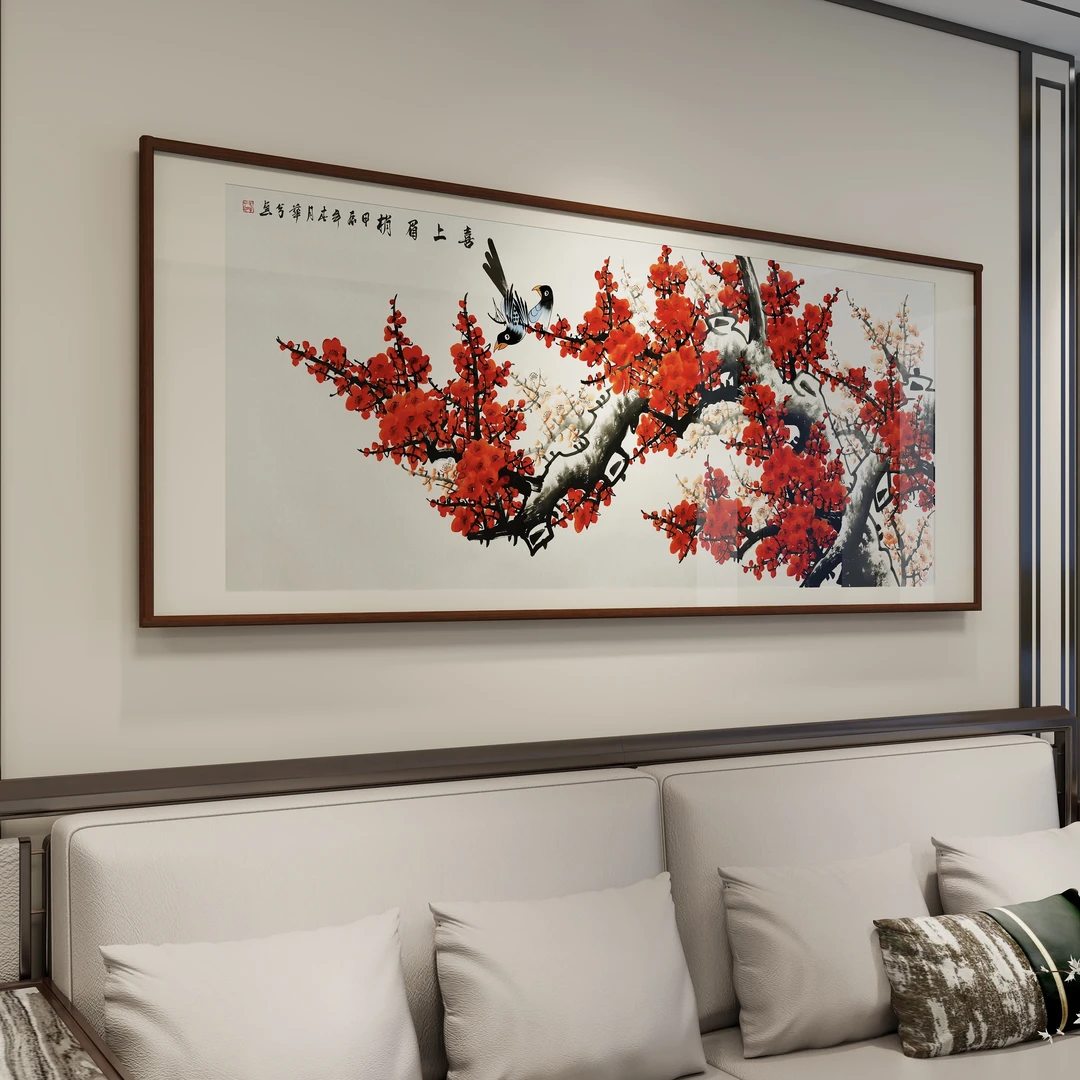 《喜上眉梢》纯手绘梅花四尺六尺八尺国画字画花鸟挂画书画直播间