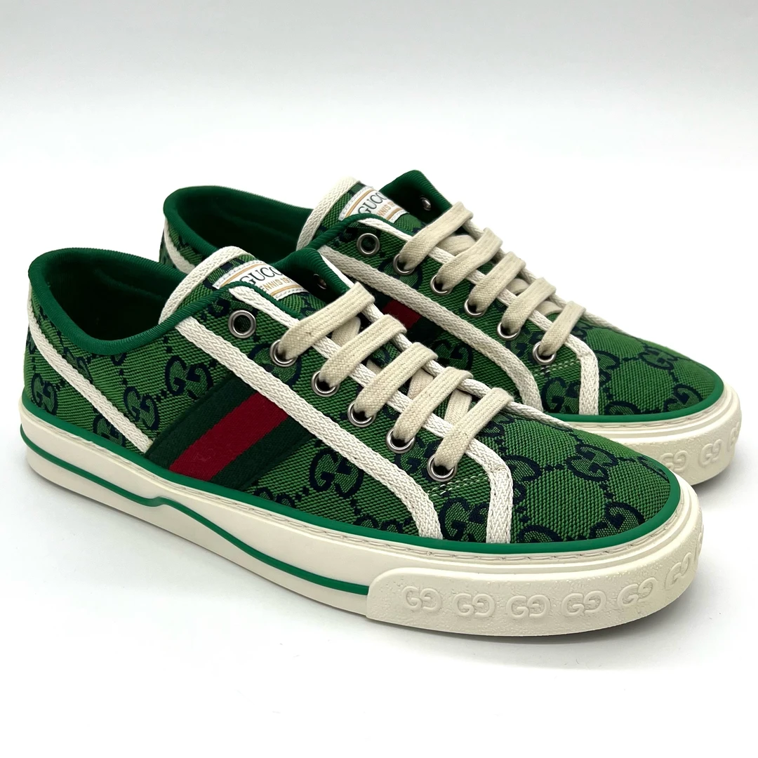 未使用 GUCCI/古驰 全新女鞋Tennis 1977系列绿色老花板鞋 37.5码